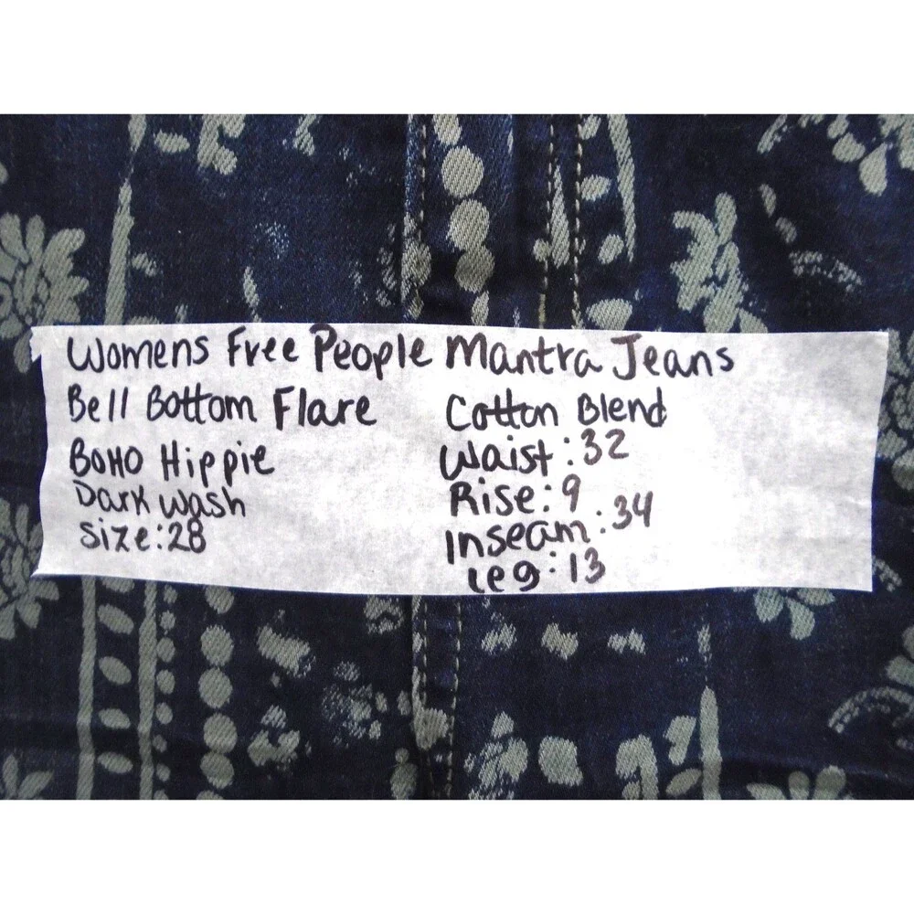 FREE PEOPLE MANTRA Bali Pattern Womens Size 28 (32x34) BELL BOTTON Flare Jeans - Picture 4 of 11